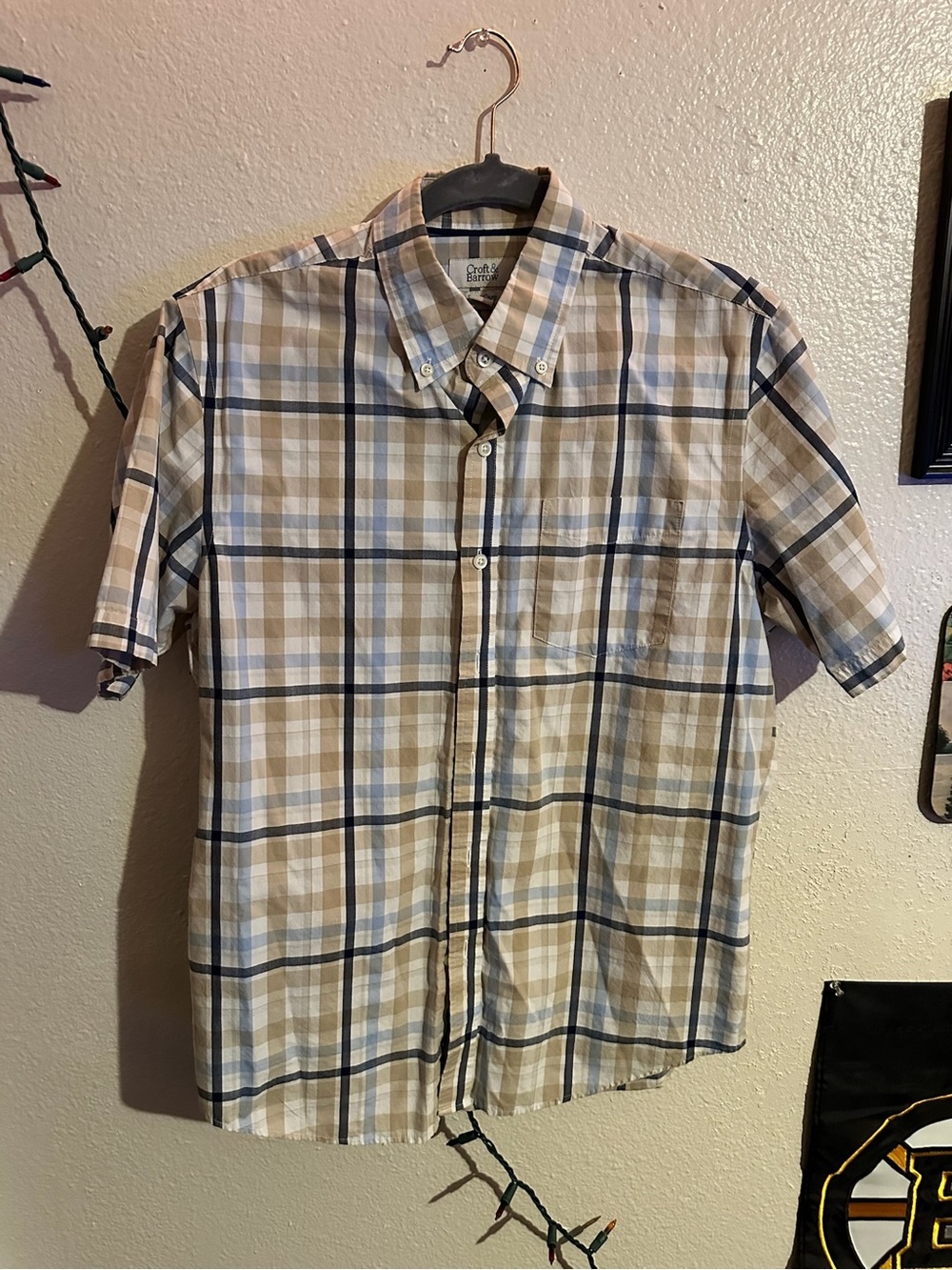 croft & barrow Tan and Navy Plaid Short-Sleeve Button-Down